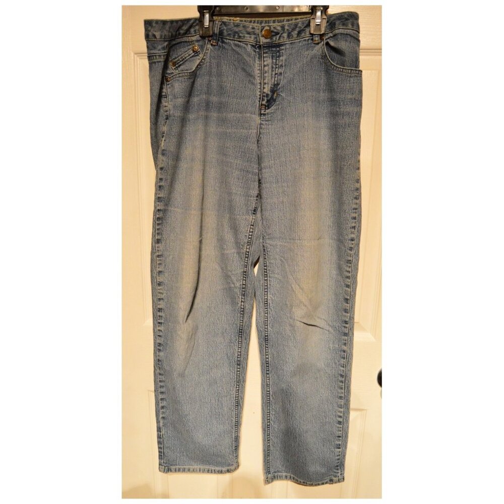 Liz Claiborne Distressed Straight Leg Womens Stretch Blue Jeans Pants Size 12
